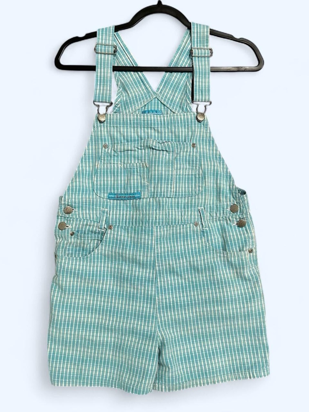 Vintage 90s turquoise Gingham Overall Shorts